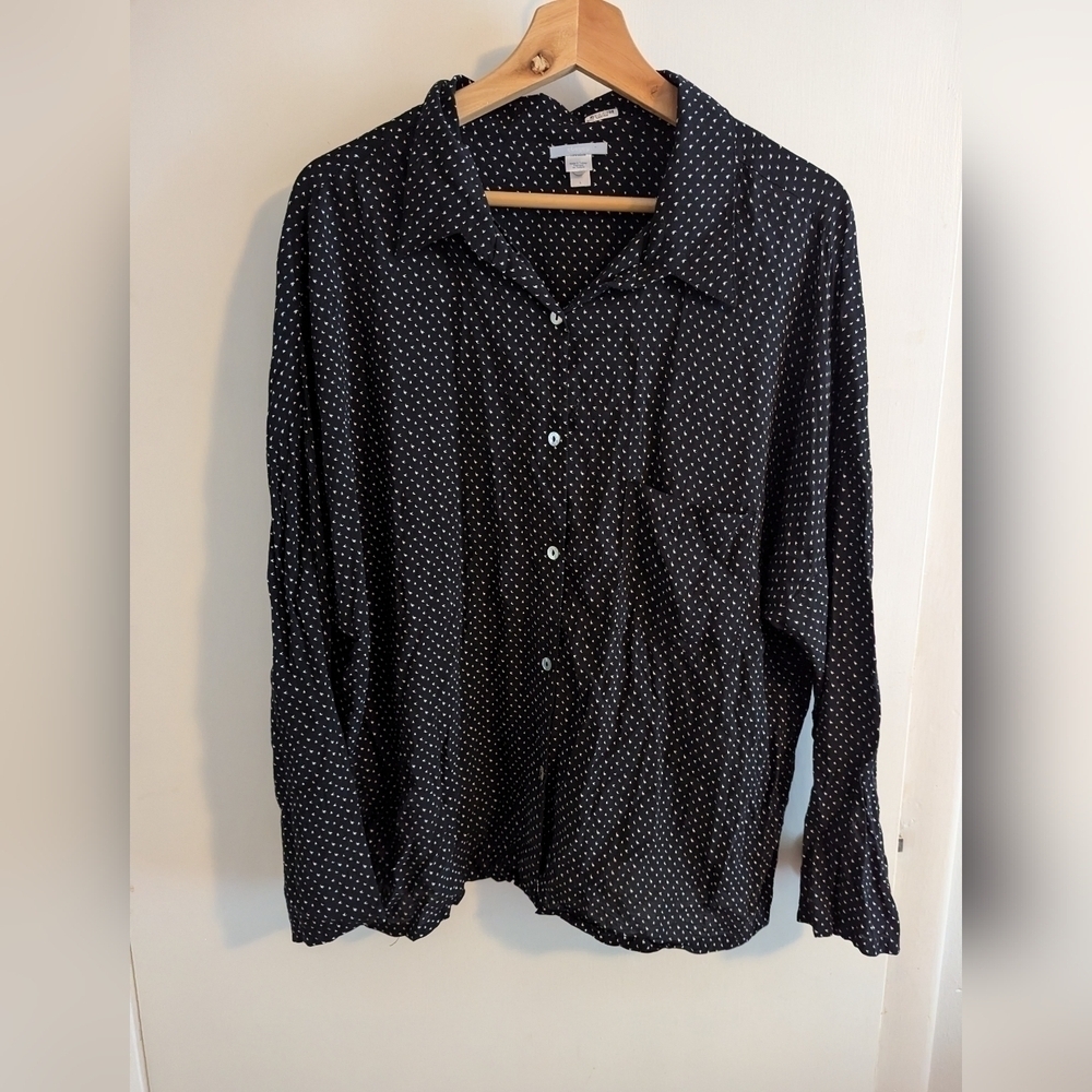 Eberjey Womens Pajama Top Black Long Sleeve PJ Size Large Shirt Button Down